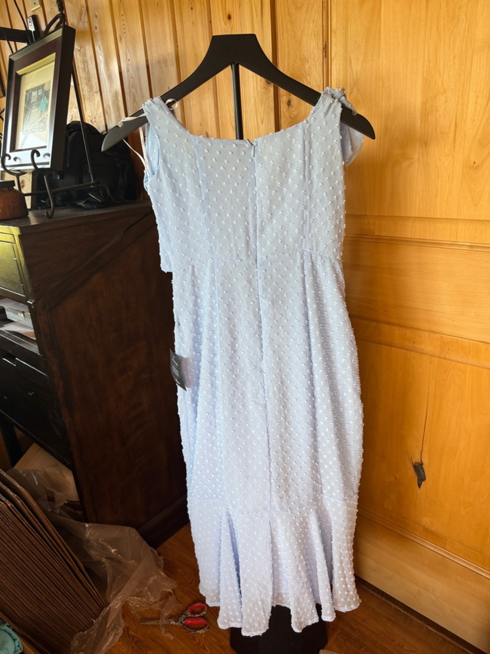 Lulu's light Blue Textured Tie-Shoulder Maxi Dress